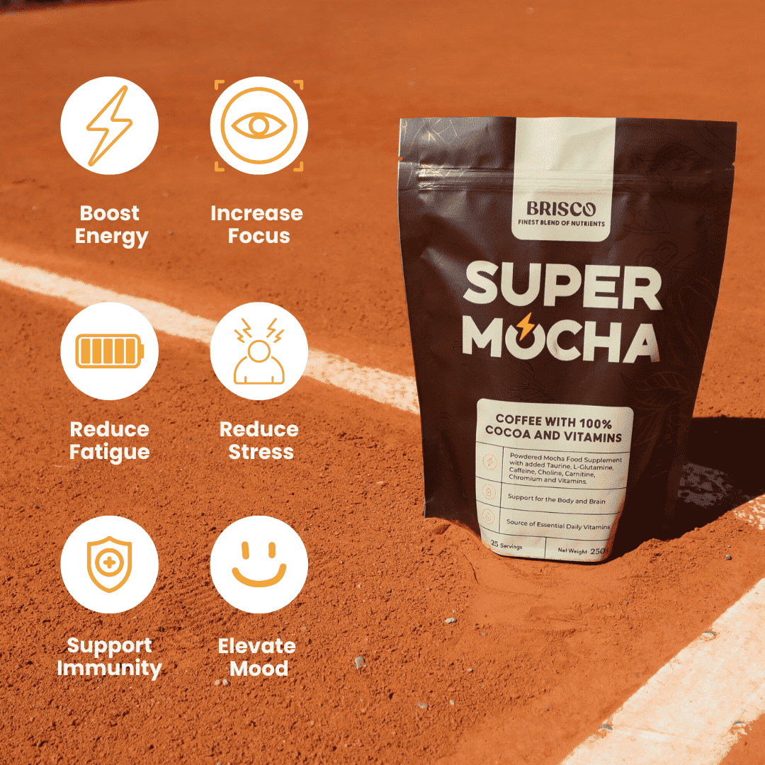 Super Mocha Key Benefits: Boost Energy, Increase Focus, Reduce Fatigue, Reduce Stress, Support Immunity, Elevate Mood.