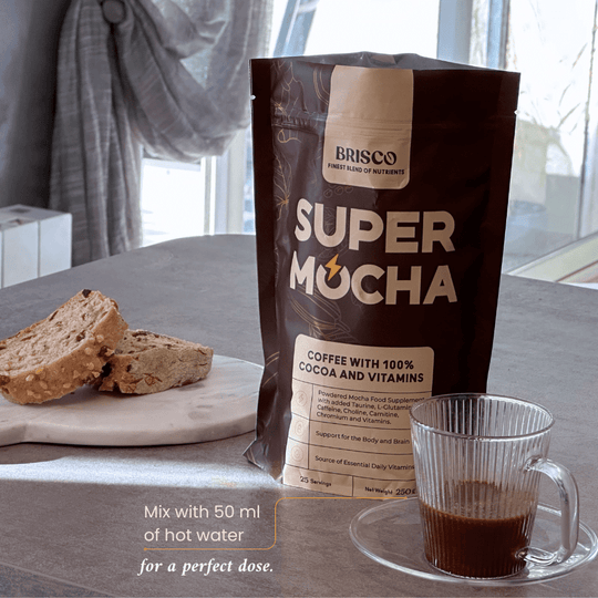 For a perfect dose of Super Mocha, Mix with 50ml of hot water.